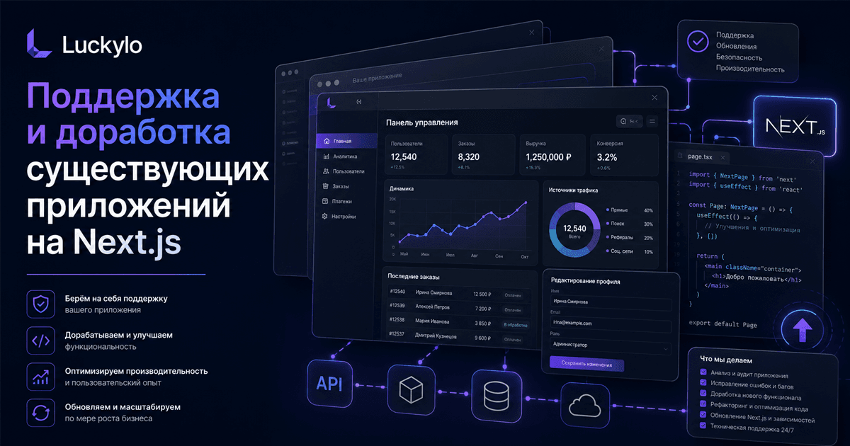Поддержка и доработка существующих приложений на Next.js компанией Luckylo